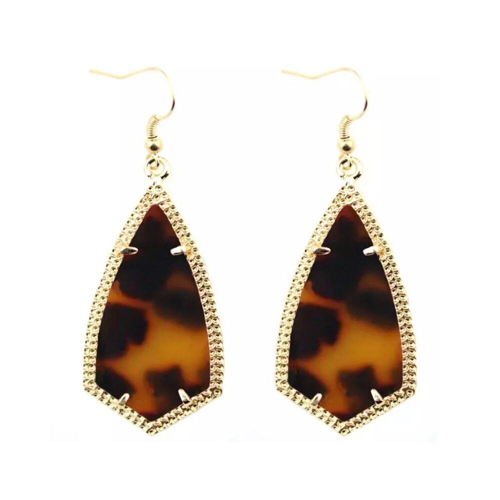 Lulu's Gold Caged Tortoise Shell Teardrop Geometric Drop Earrings